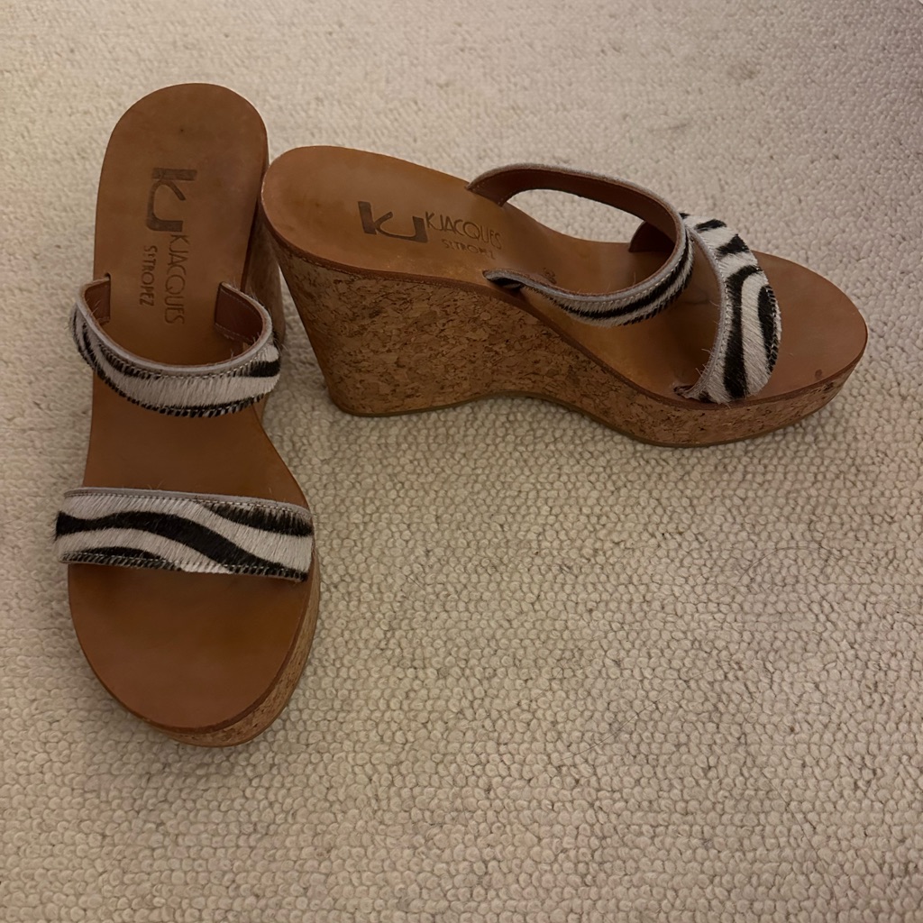 K Jacques St Tropez Zebra Double Strap Cork Wedge